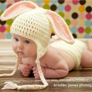 New Adorable Easter Bunny Newborn Photography Prop with Carrot Hand Knitted 0-3M